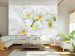 Wall Mural Lyrical Orchid - Bright Floral Motif in White with Green Elements 60235
