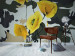 Fotomural Fresco Pintado - tema floral com Papoilas amarelas em um fundo abstrato 60735