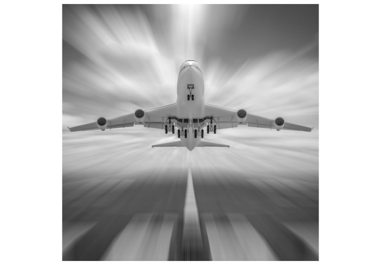 Wall Mural Reaching for the Clouds - Taking off airplane on a black and white background 61135 additionalImage 1