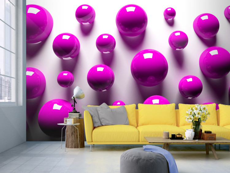 Mural de parede Bolas Violetas - motivo futurístico criando ilusão de espaço