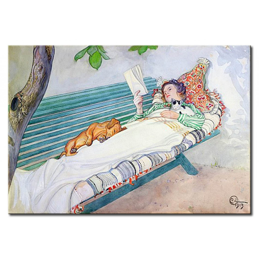 Schilderij  Carl Larsson: Woman Lying On A Bench