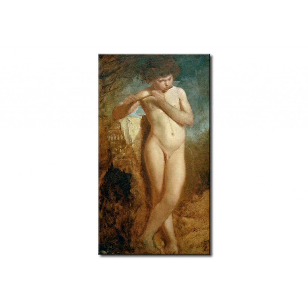 Schilderij  Anselm Feuerbach: Naked Boy Playing The Flute