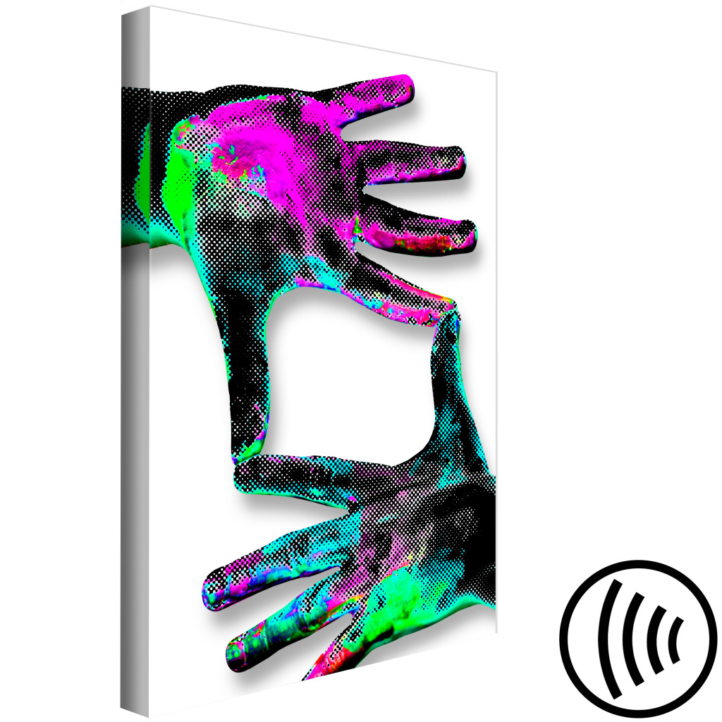 Obraz Kadr W Dłoniach (1-częściowy) - Kolorowy Układ Rąk Na Białej Teksturze