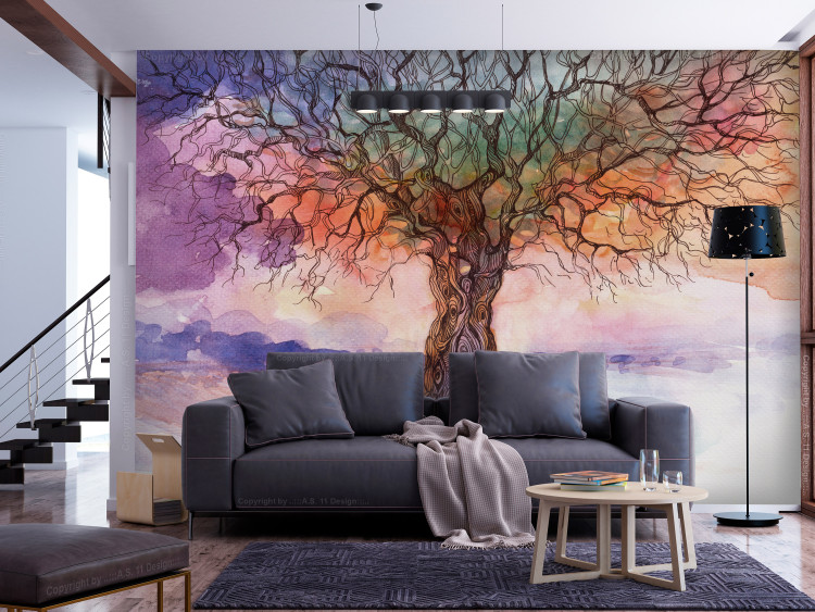 Photo Wallpaper Secrets of trees - a watercolor, colorful composition with nature 138445