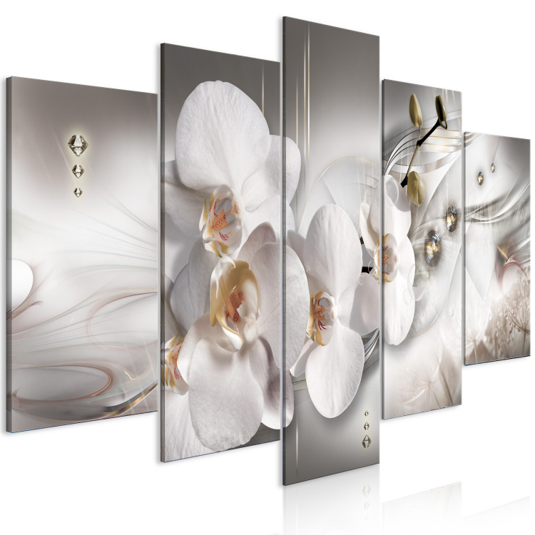 Obraz Biała orchidea - kompozycja z białymi kwiatami z perłami i diamentami 146445 additionalImage 2