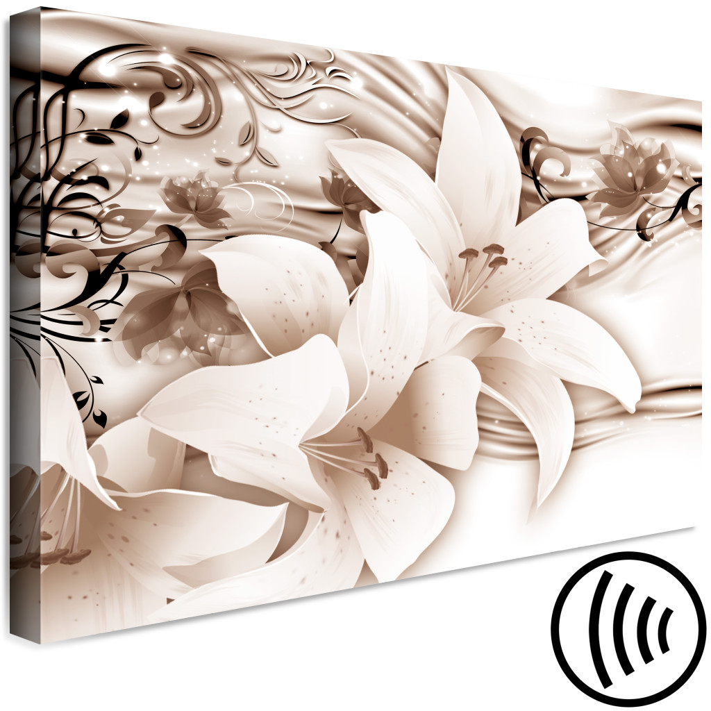 Obraz Lilie W Sepii - Delikatne Kwiaty Z Organicznym Ornamentem