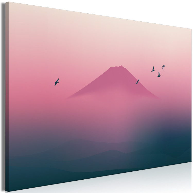 Quadro moderno Mount Fuji - Moody Landscape in the Morning Fog and Birds Flying 149845 additionalImage 2