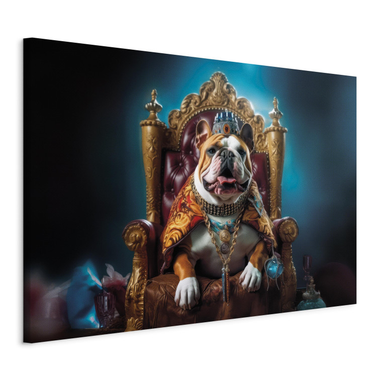 Målning AI Dog English Bulldog - Animal in the Role of King on the Throne - Horizontal 150245 additionalImage 2