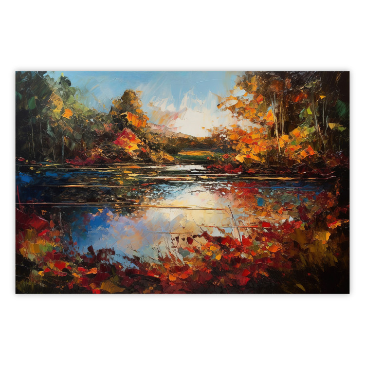 Poster Autumn Lake - Orange-Brown Landscape Inspired by Monet 151145