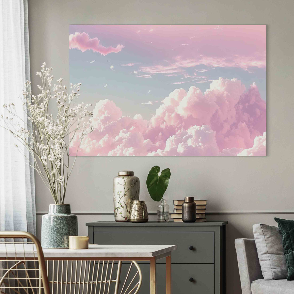 Målning Sky Landscape - Subtle Pink Clouds On The Blue Horizon