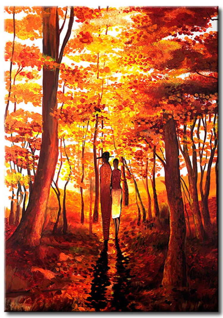 Toile déco Amour automnal (1 pièce) - Personnes entourées d'une forêt orange 47545