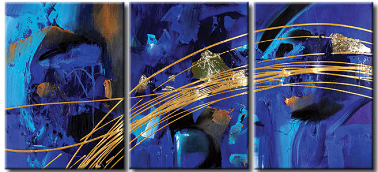 Tableau contemporain Fantaisie de l'Atlantique (3 pièces) - abstraction bleue avec de l'or 48345