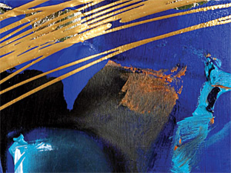 Quadro contemporaneo Fantasia dell'Atlantico (3 parti) - Astrazione blu con oro 48345 additionalImage 2