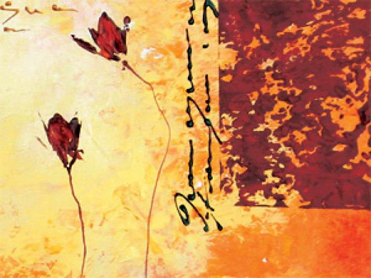 Bild auf Leinwand Abstrakte Mohnblumen - ein Pflanzentriptychon in Orange 48545 additionalImage 2