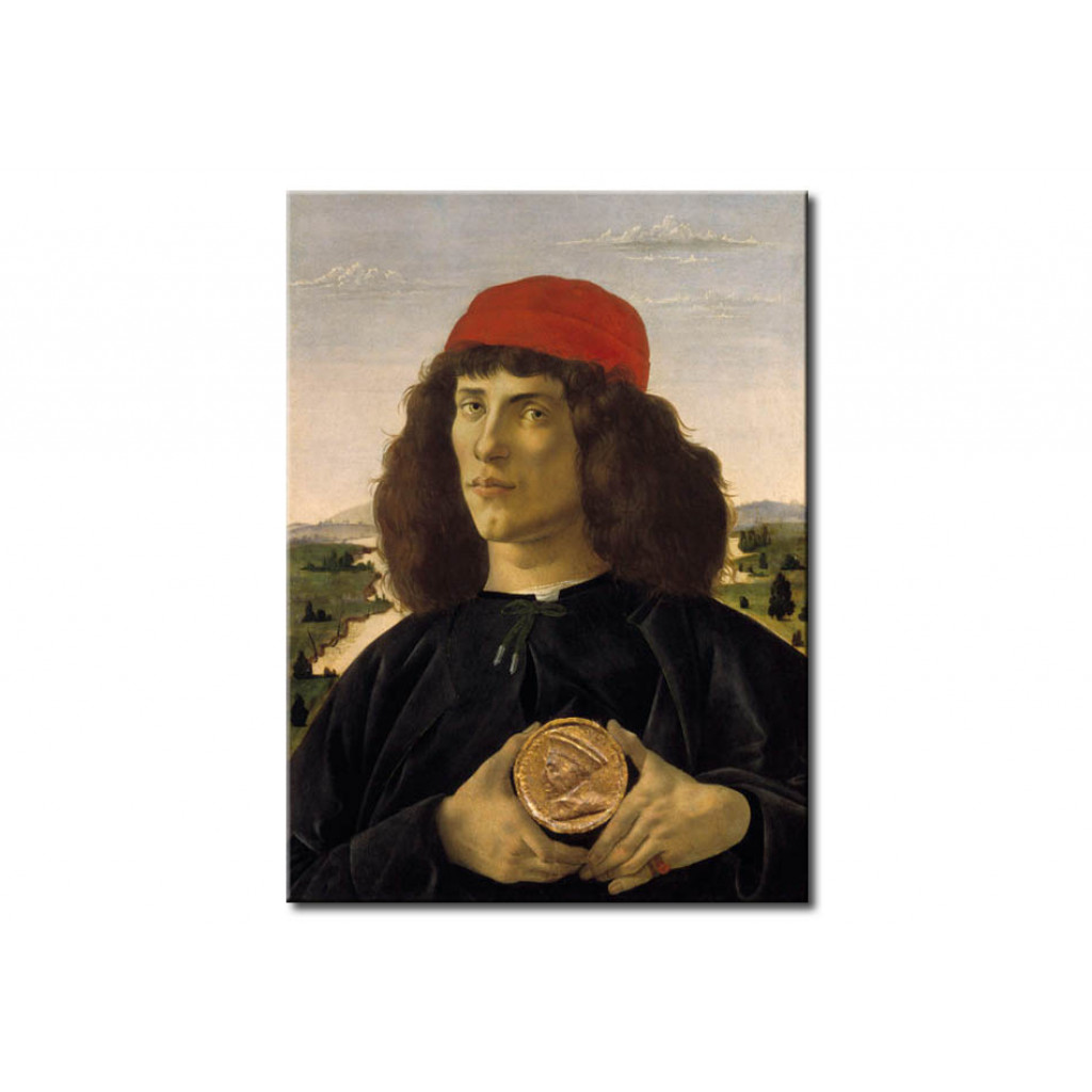 Schilderij  Sandro Botticelli: Portrait Of A Stranger With The Medal Of Cosimo The Elder