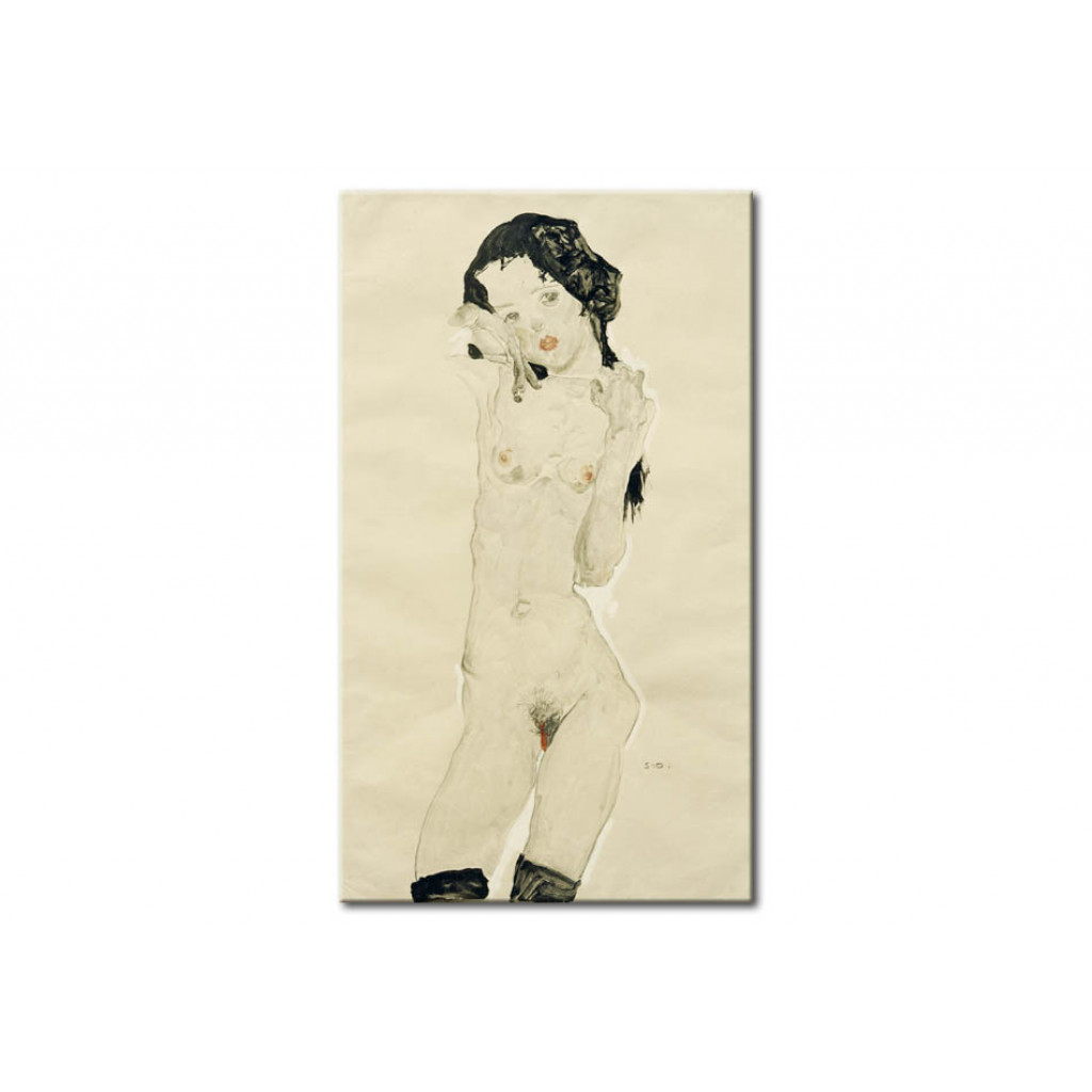 Schilderij  Egon Schiele: Nude Blackhaired Girl, Standing
