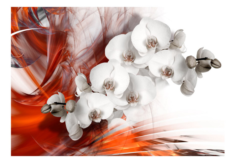 Wall Mural Flowers on Fire - Black and white orchid with orange smoke pattern 61845 additionalImage 1