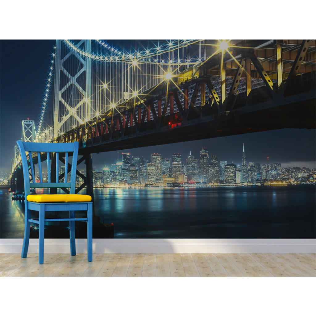 Zelfklevendfotobehang San Francisco: Stedelijke Architectuur Van San Francisco 's Nachts - Stad Met Bay Bridge