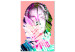 Obraz Neonowa Madonna - kolorowy portret kobiety z botanicznym wzorem 122355