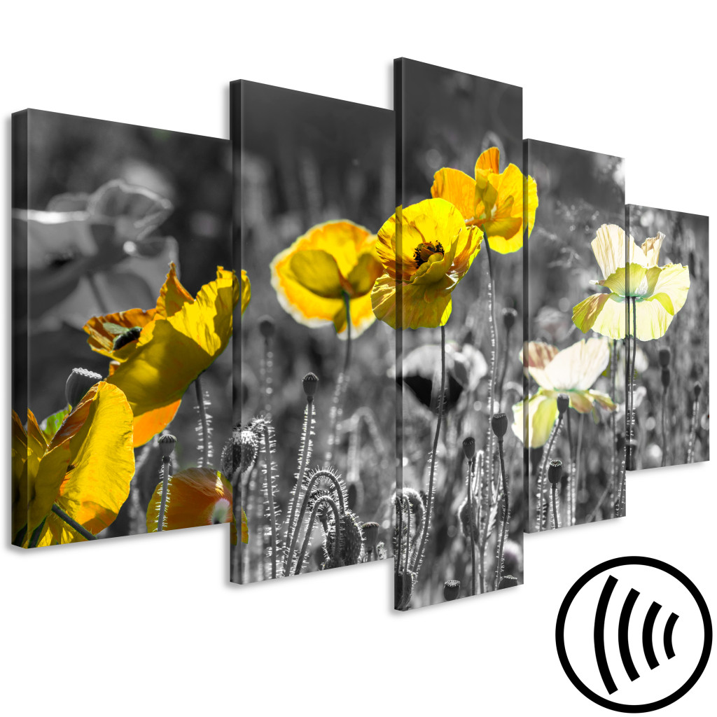Canvastavla Yellow Poppies (5 Parts) Wide
