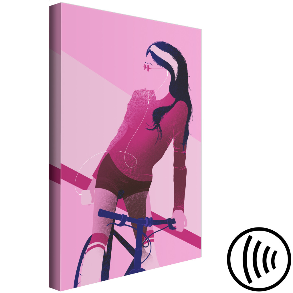 Schilderij  Vrouwen: Sportieve Fiets (1-delig) - Vrouwelijk Silhouet Op Een Roze Achtergrond