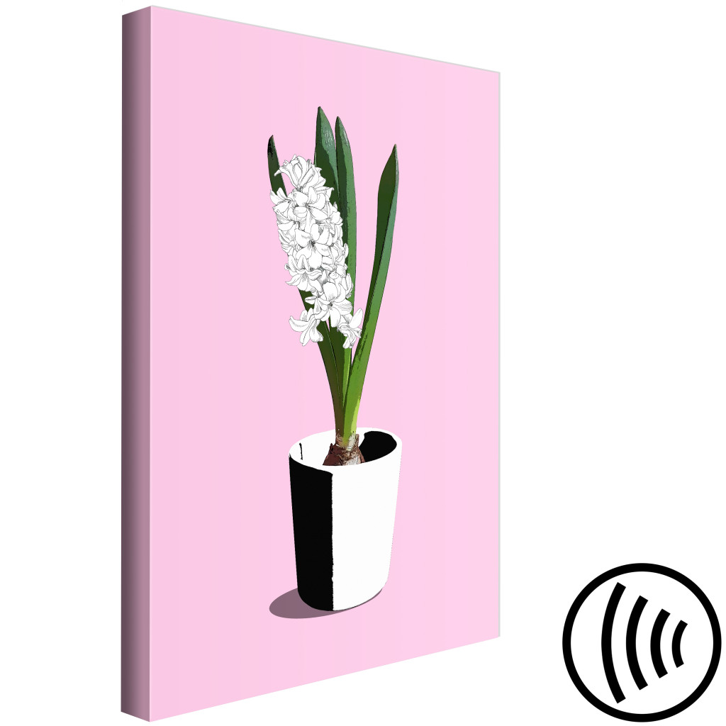 Schilderij  Bloemen: Witte Hyacint In Een Zwart-witte Pot - Een Compositie
