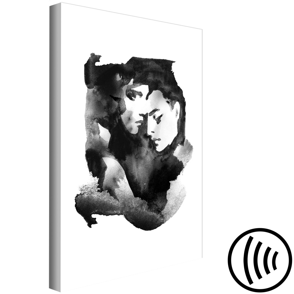 Schilderij  Mensen: Liefde Omhelst - Aquarel, Zwart-wit Afbeeldingen Met Twee Mensen