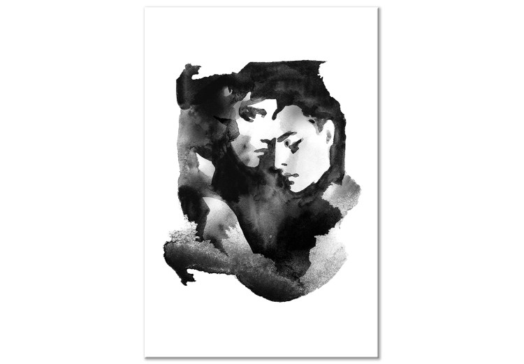 Obraz na płótnie Miłosne objęcia - akwarelowa, czarno-biała grafika z dwójką ludzi 
