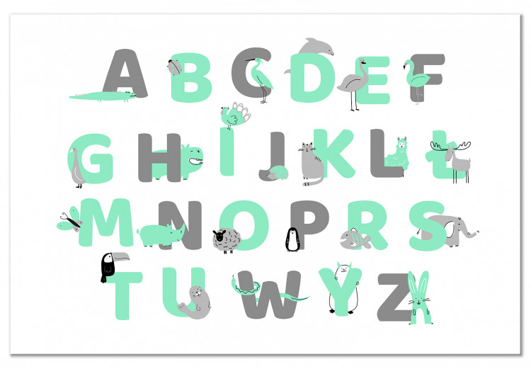 Polish Alphabet for Children - Mint and Gray Letters with Animals