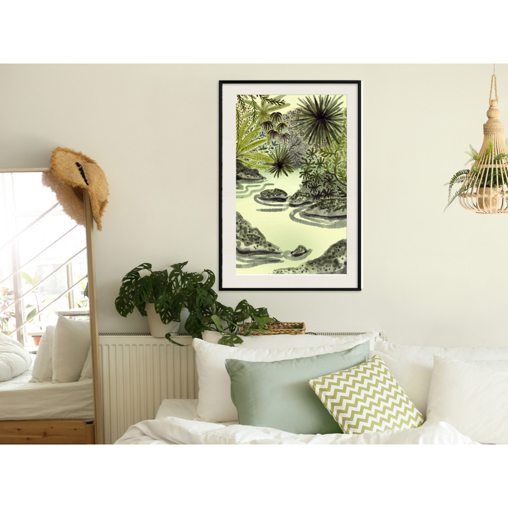 Cartaz Tropical Lake - Watercolor Landscape In Shades Of Green