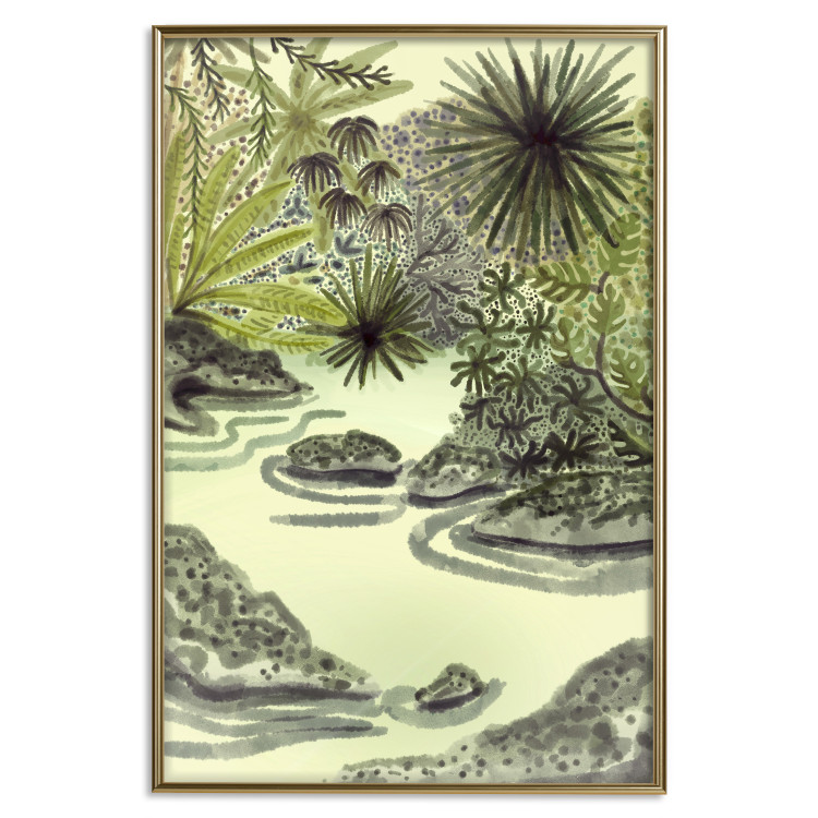 Poster Tropical Lake - Watercolor Landscape in Shades of Green 150055 additionalImage 25