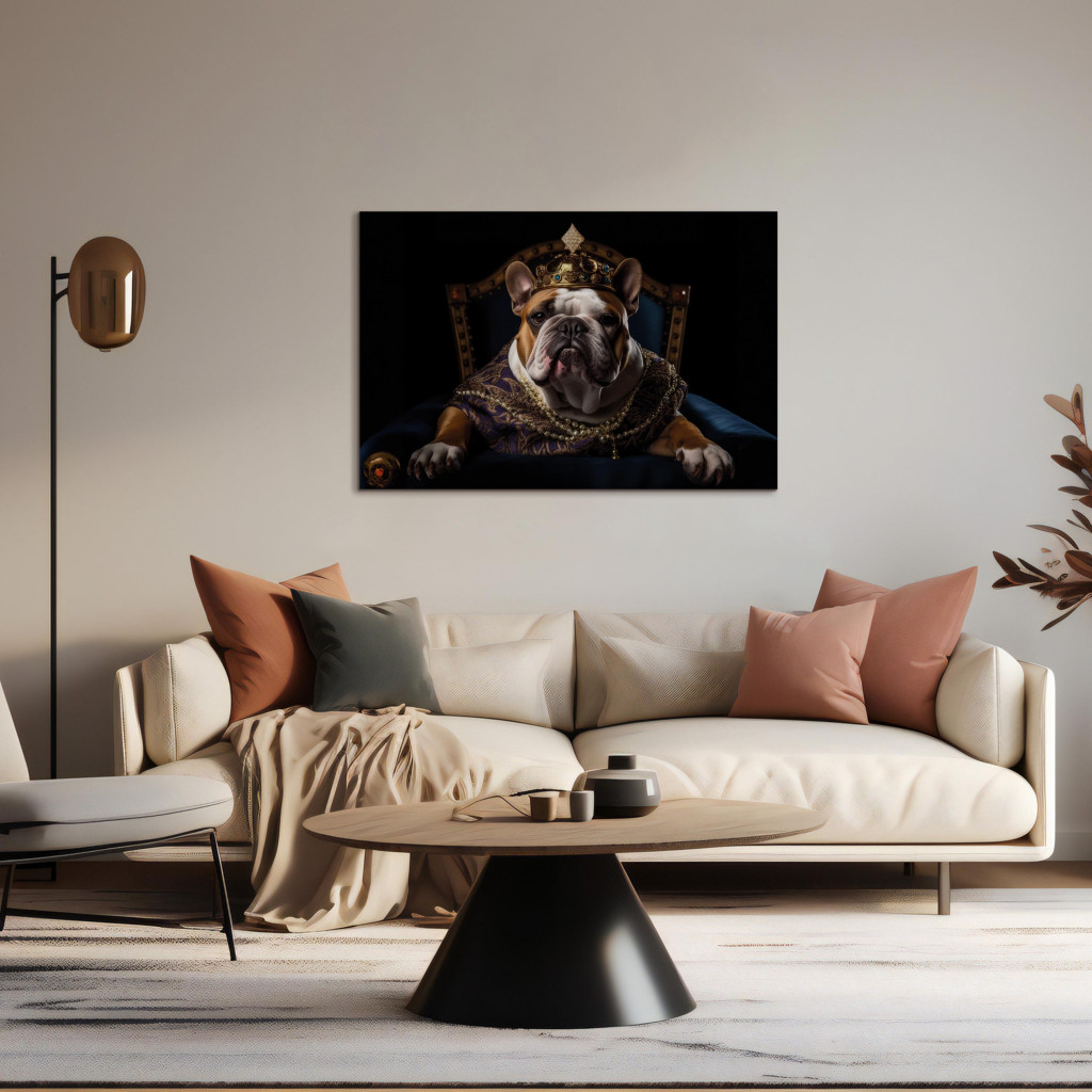 Konst AI Dog English Bulldog - Animal Fantasy Portrait Wearing A Crown - Horizontal