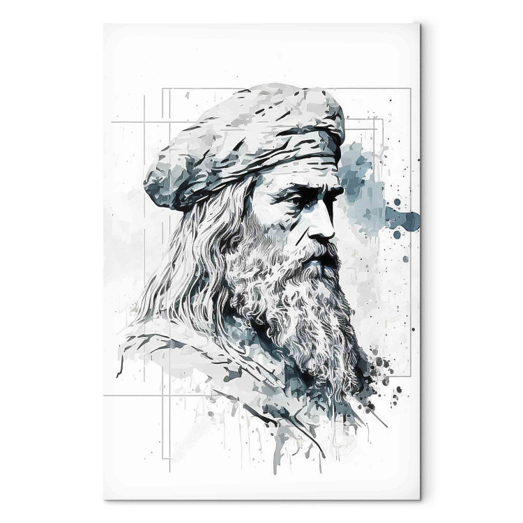Cuadro en lienzo Leonardo Da Vinci - A Black and White Portrait of the Artist Generated by AI