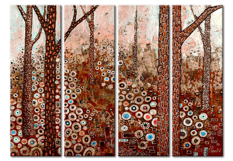 Cadre déco Forêt argentée avec des arbres (4 pièces) - abstraction avec dessins 46655