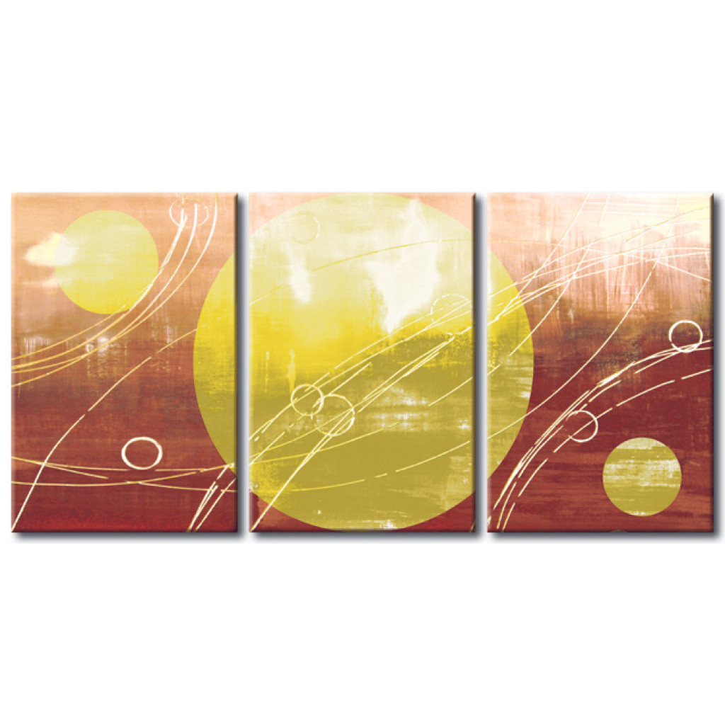 Obraz Abstrakcja (3-częściowy) - żółte Figury Geometryczne Na Brązowym Tle
