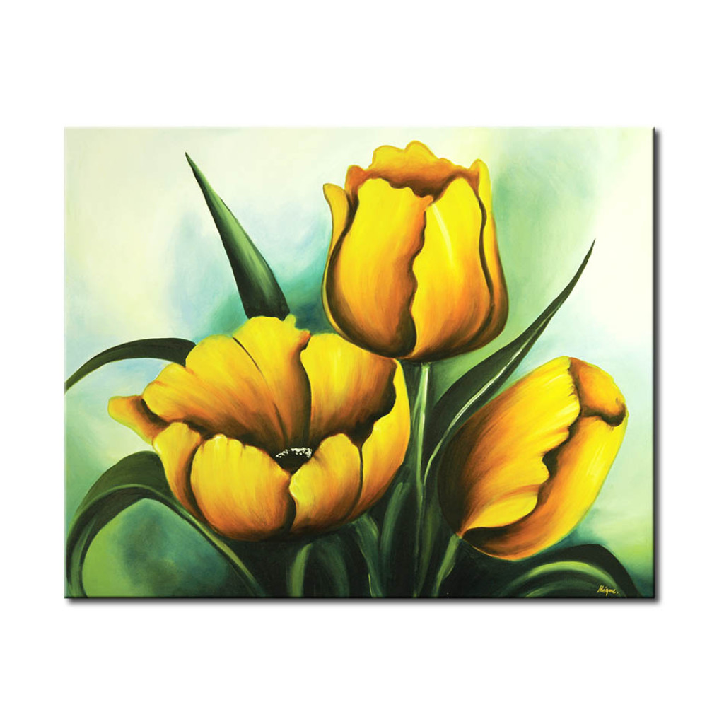Obraz Tulipany (1-częściowy) - Bukiet Kwiatów Na Tle W Odcieniach Zieleni