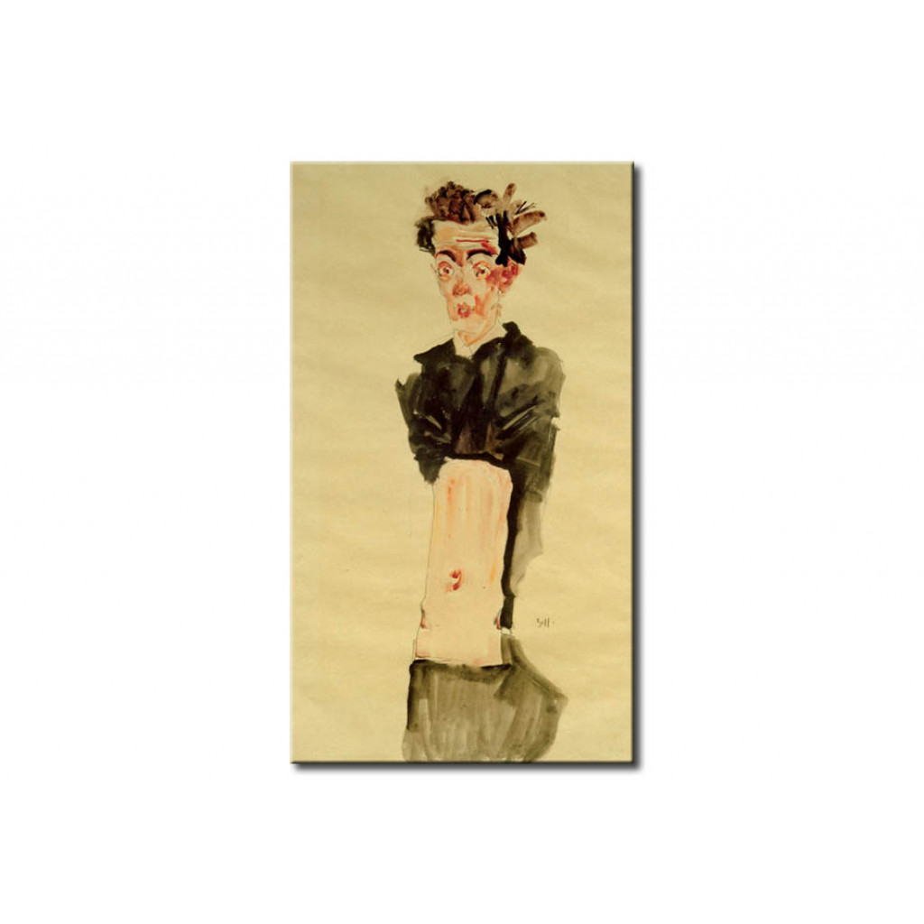 Schilderij  Egon Schiele: Selbstbildnis Mit Entblößtem Nabel