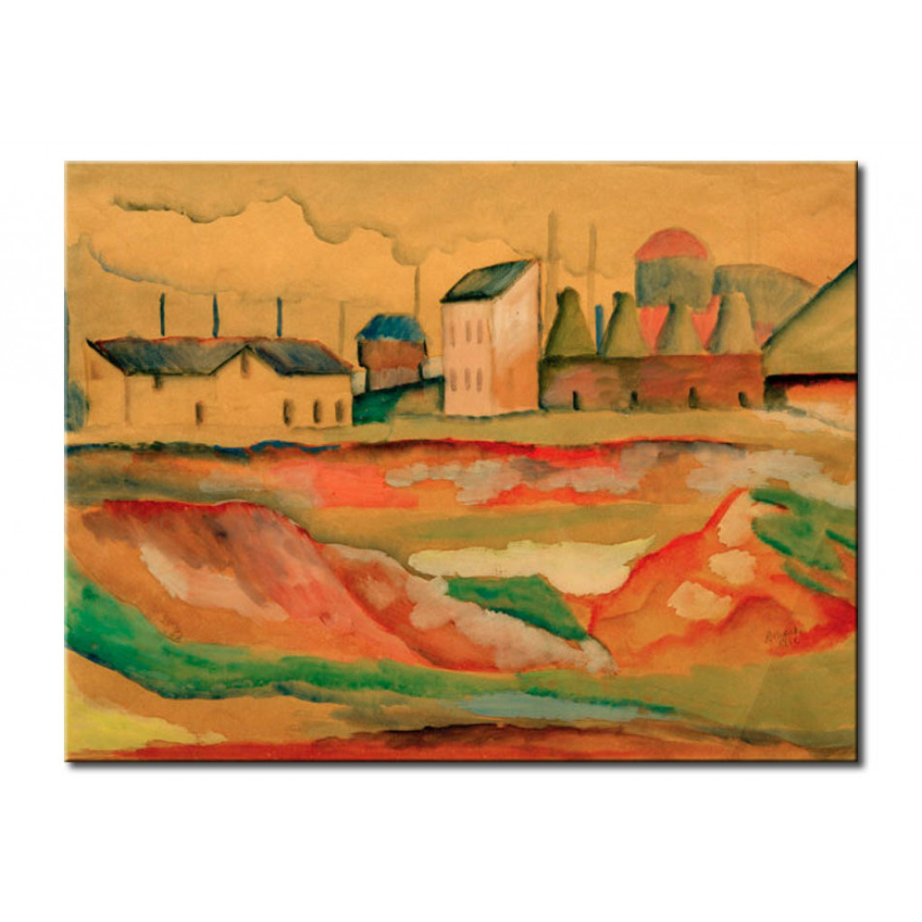 Schilderij  August Macke: Fabrik (Ziegelei)