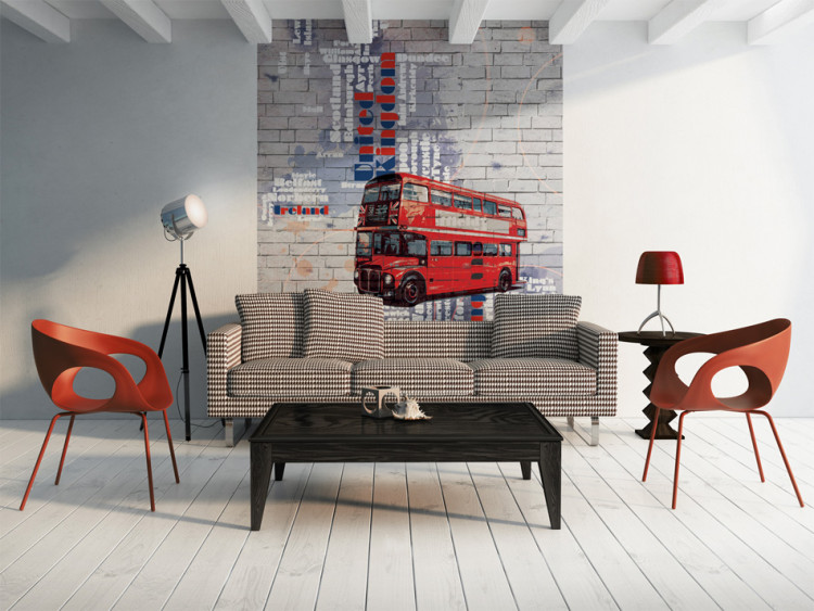Photo Wallpaper Great Britain - London - Urban Mural with Bus and City Names 60755
