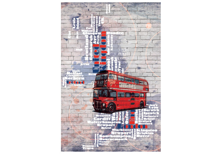 Carta da parati Gran Bretagna - Londra - Mural urbano con autobus e nomi delle città 60755 additionalImage 1