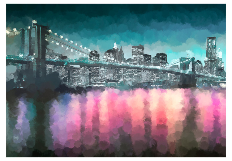 Mural Nova Iorque Pintada - Paisagem Noturna com a Ponte do Brooklyn ao Fundo 61655 additionalImage 1