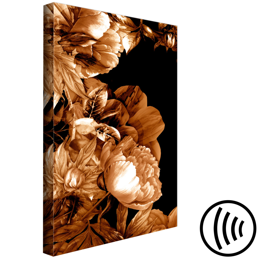 Schilderij  Andere Bloemen: Herfstboeket Op Een Zwarte Achtergrond - Bloemen In Sepia