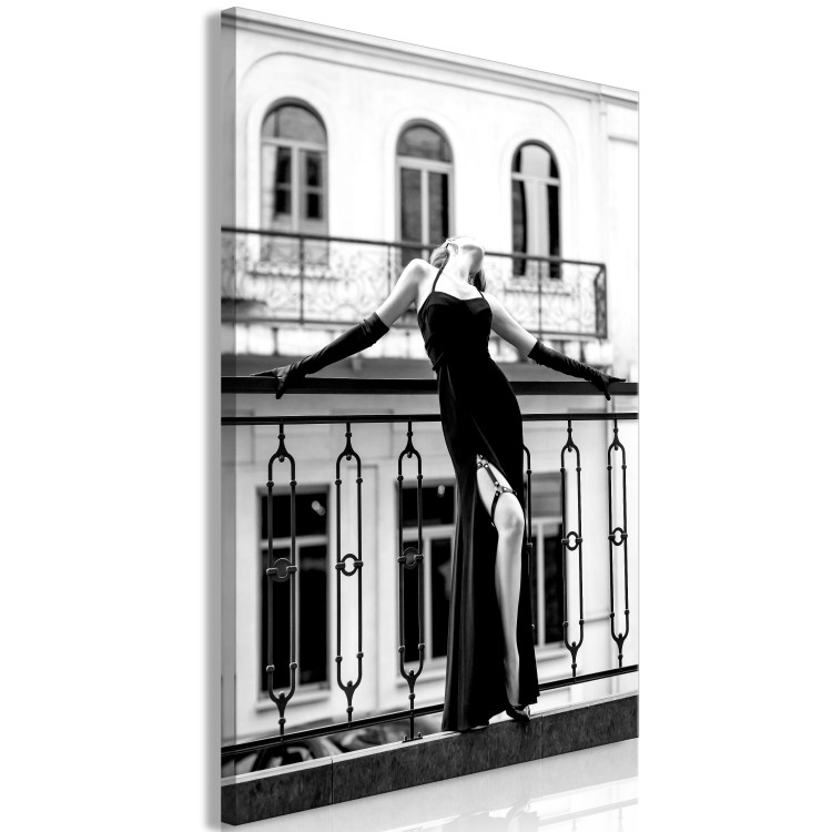 Canvas Print Dancing woman - black and white photo with figure on the balcony 132265 additionalImage 2