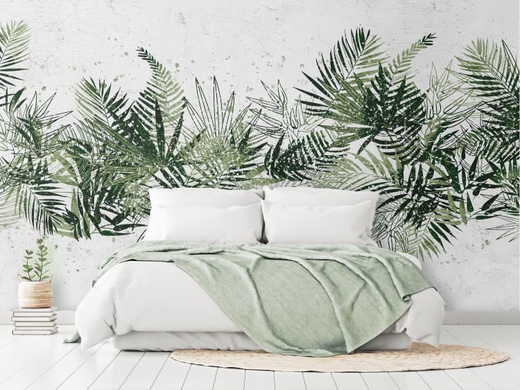 Fototapete Dschungel und grüne Feder - tropische Blätter auf weißem Hintergrund