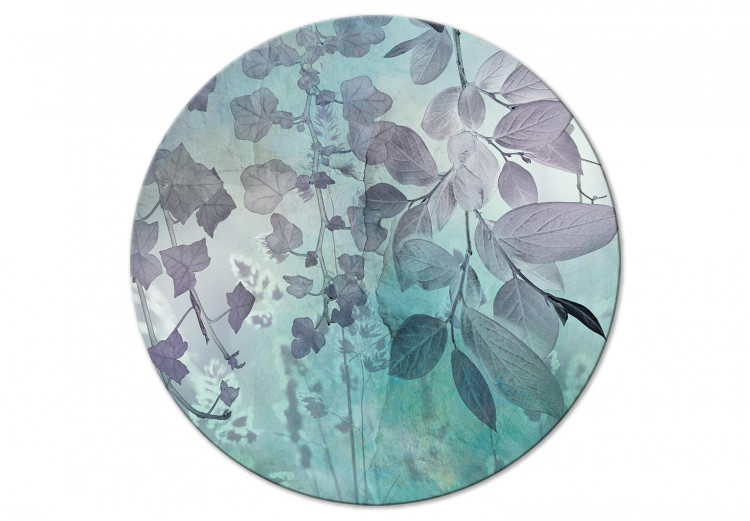 Round Canvas Dense Vines - Leaves in Shades of Purple and Turquoise on a White Background 148765