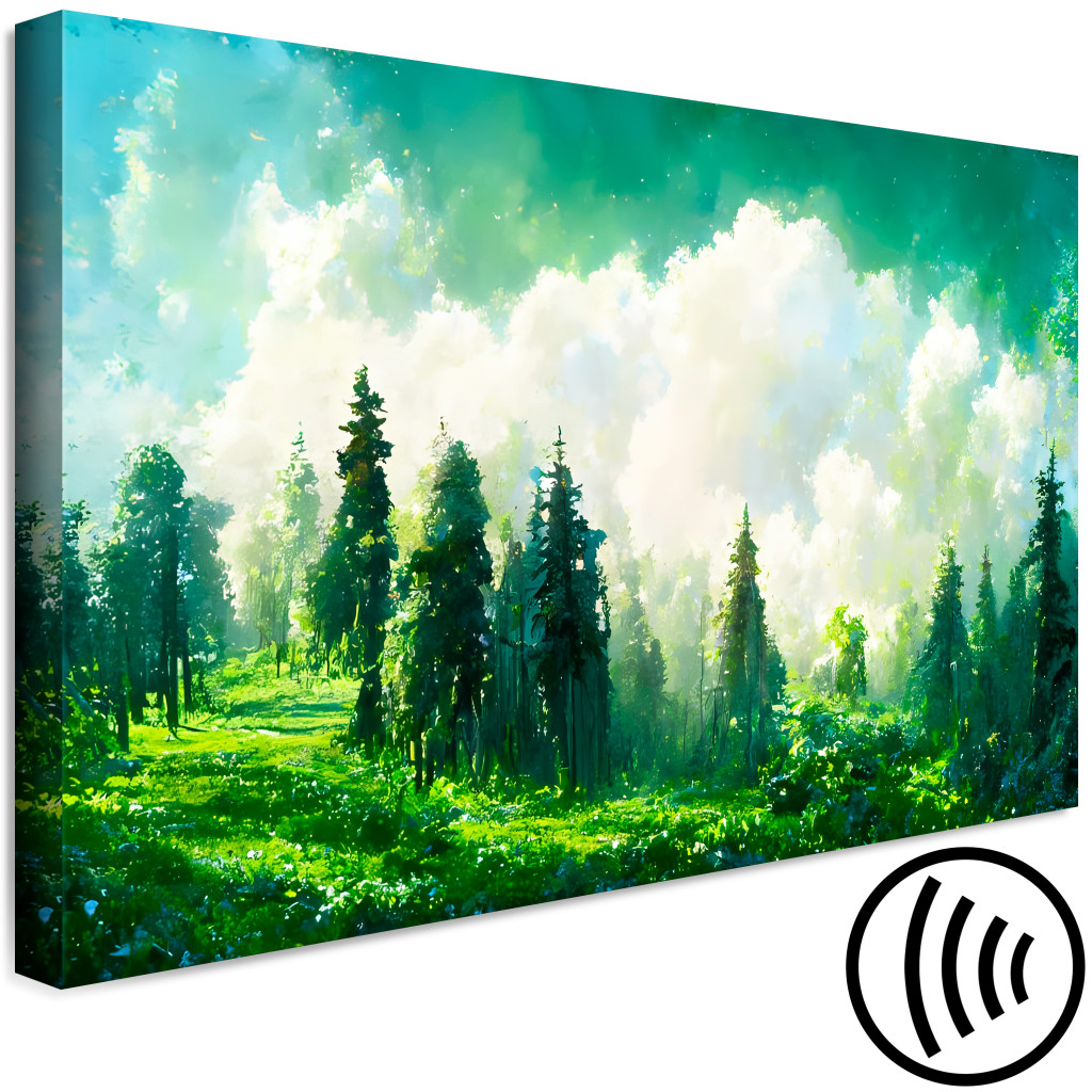 Schilderij  Landschappen: Mountain Landscape - Trees On A Mountain Slope Painted With Watercolor