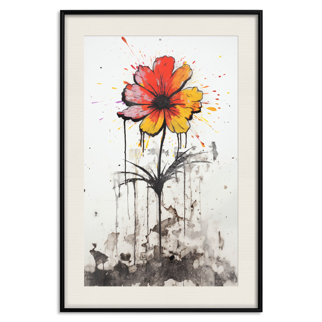 Muur Posters Graffiti Flower - Colorful Composition On The Wall In Banksy Style