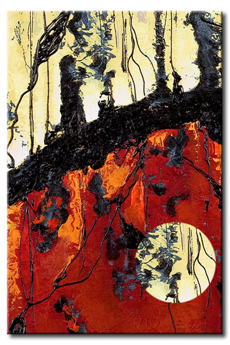 Cadre déco Force sombre (1 pièce) - abstraction noire sur fond rouge et blanc 48065