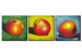 Canvas Art Print Still Life (3-piece) - Motif of red apples on a colorful background 48465