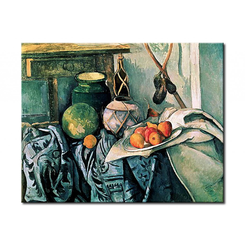 Schilderij  Paul Cézanne: Still Life With Pitcher And Aubergines